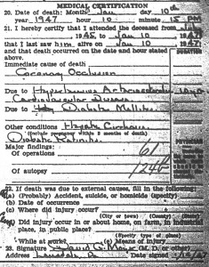 Elmer Greulich Death Certificate Medical Information