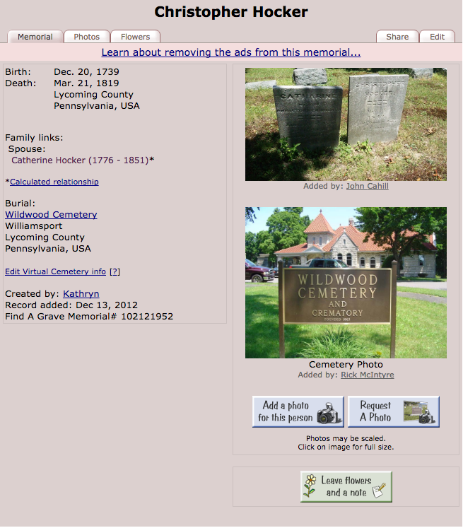 Find A Grave Entry: Christopher Hocker