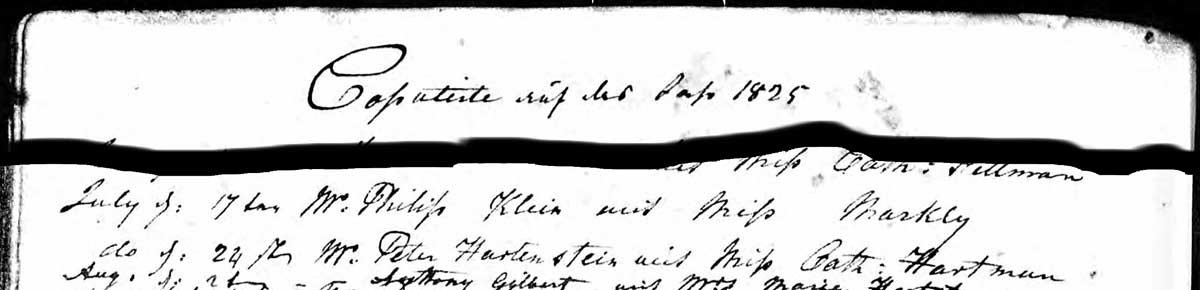1825 Philip Kline and Miss Markley marriage entry