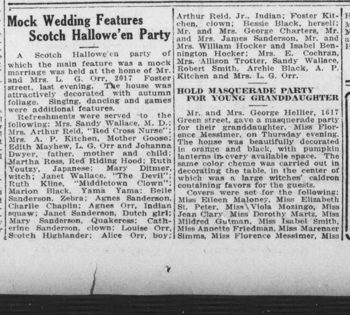 1915 Telegraph Mock Wedding Features Scotch Hallowe'en Party