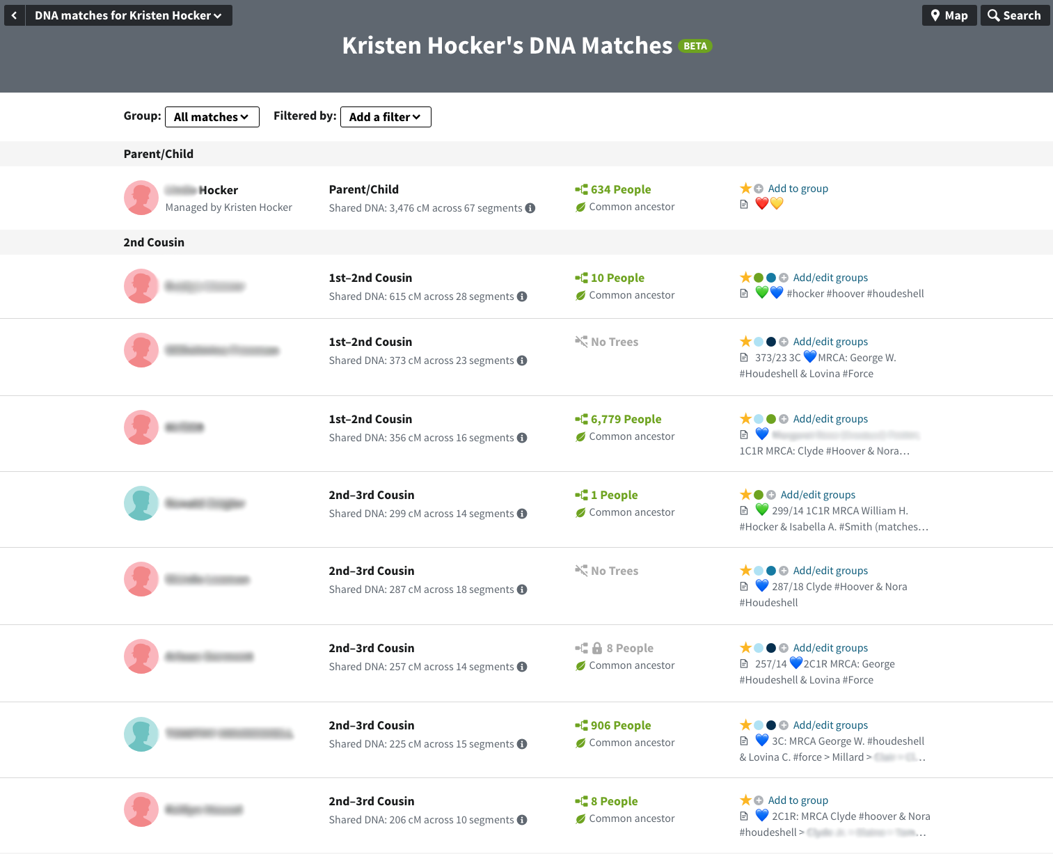 AncestryDNA's New Matches page