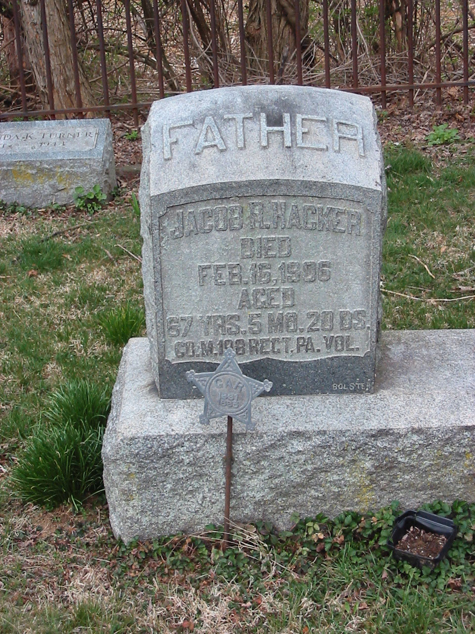 Gravestone of Jacob R. Hacker