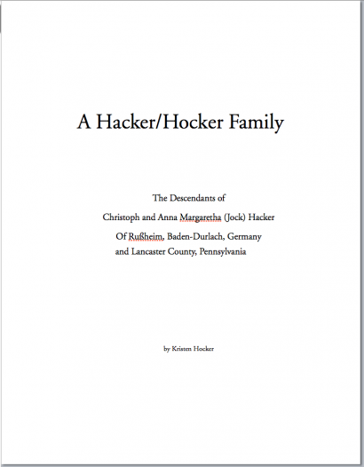 Book: Hacker-Hocker Family Genealogy