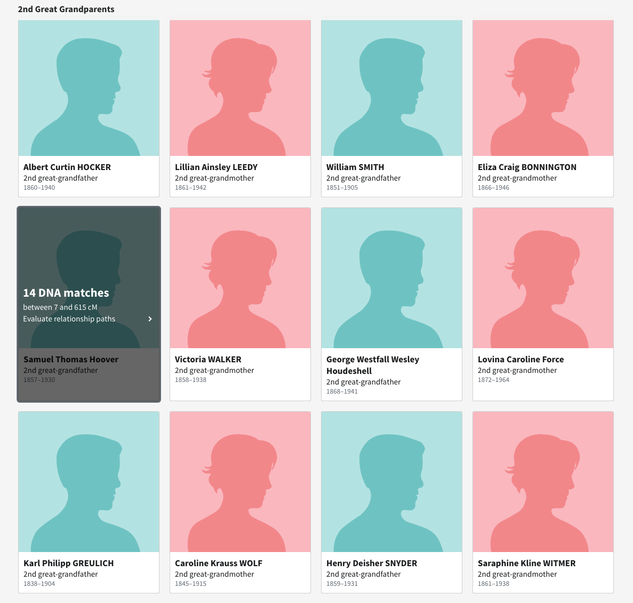 Ancestry ThruLines showing my ancestors and number of DNA matches