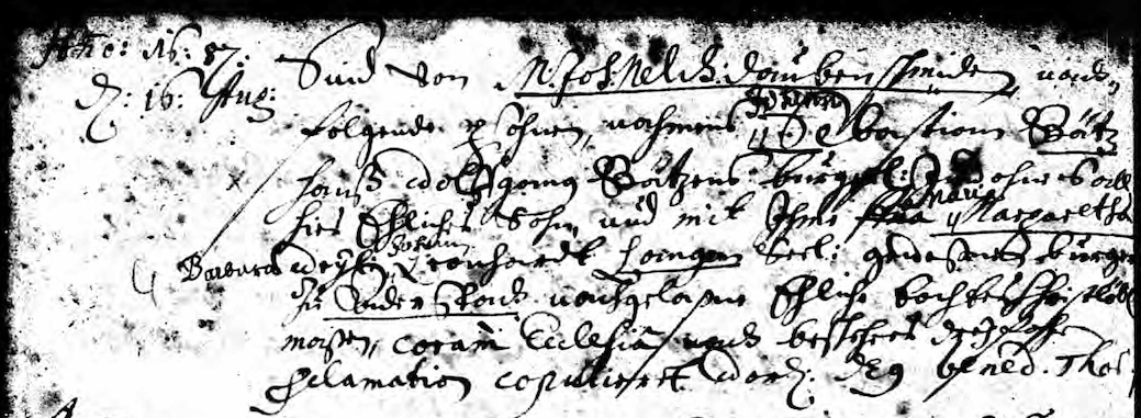 Sebastian Betz and Maria Margaretha Barbara, daughter of Johann Leonhardt Langer or Loinger, marriage entry