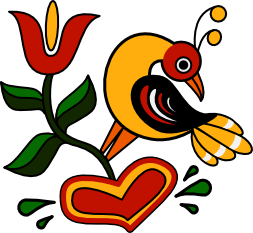 folk illustration distelfink tulip and heart