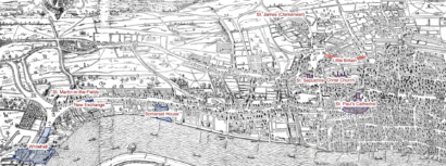 AGAS map of London, circa 1560s, showing St. Martin-in-the-Fields, St. Paul's Cathedral, Somerset House and more